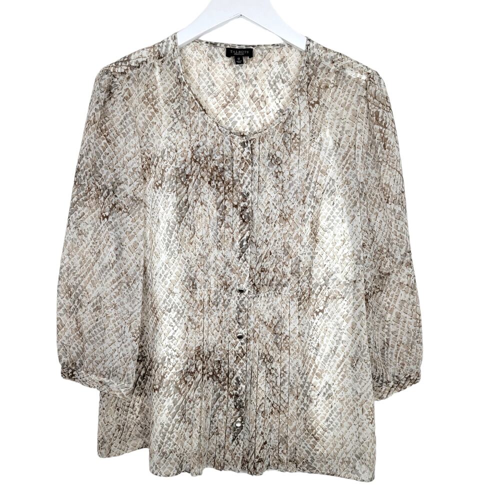TALBOTS Sheer Pintuck Animal Print Chiffon Layered Blouse - Size 12